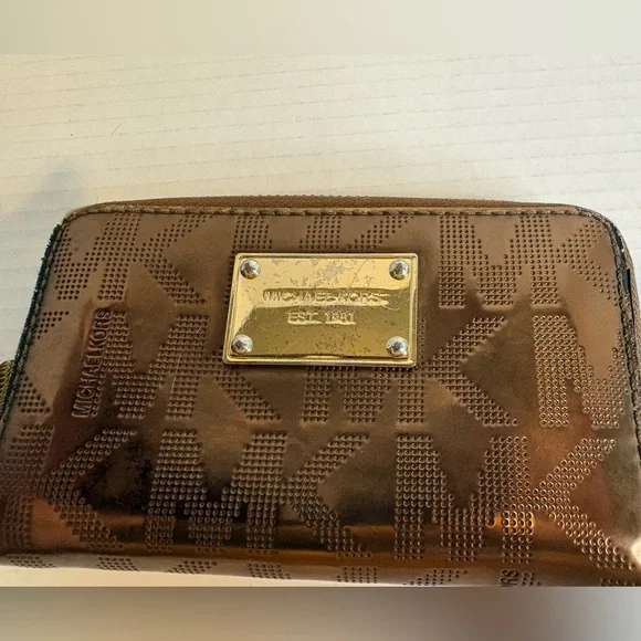 Michael Kors Bronze Monogram Zip-Around Wallet with Gold Plaque - Picture 3 of 10